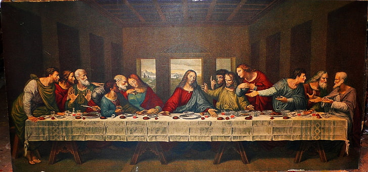 Das letzte Abendmahl von Leonardo da Vinci Gemälde, religiöse, christliche, Christus, Gott, Jesus, Mahlzeit, HD-Hintergrundbild