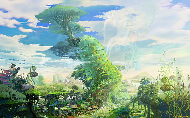 lukisan hutan hijau, seni fantasi, tanaman, pakis, Wallpaper HD