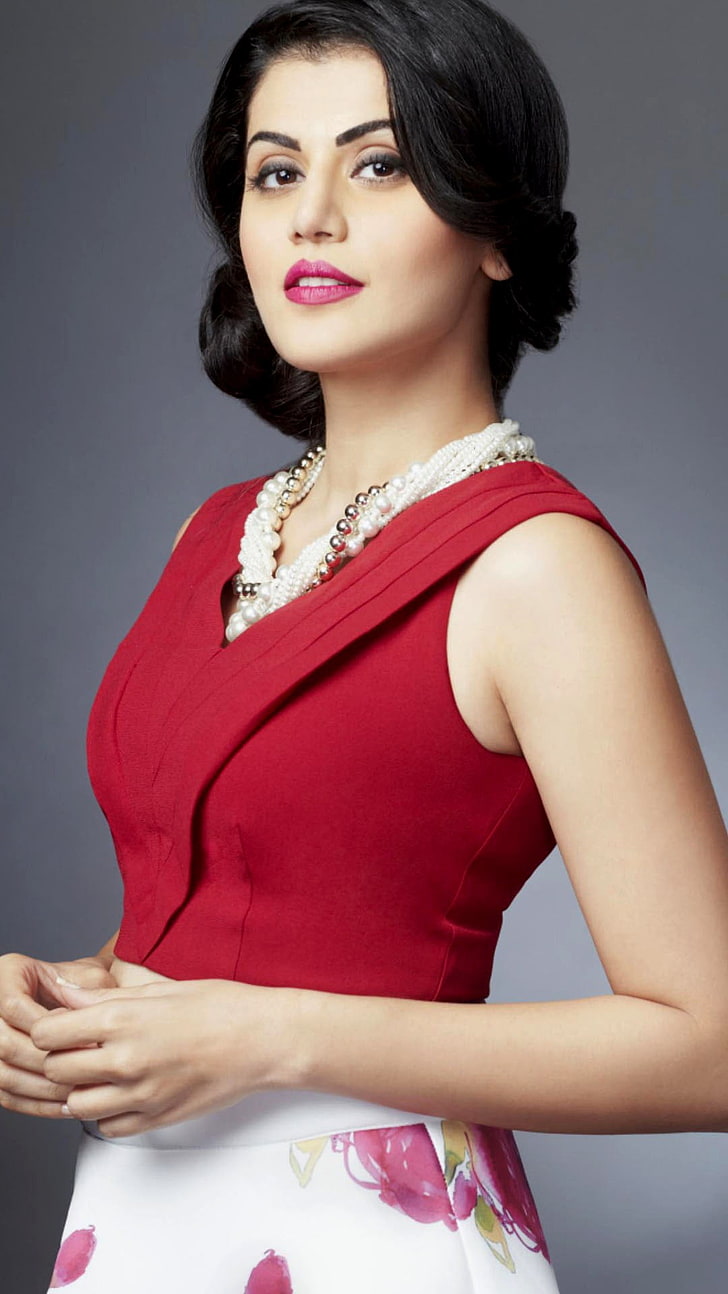 Taapsee Pannu Schauspielerin, rotes und weißes ärmelloses Blumenkleid der Frauen, weibliche Berühmtheiten, Taapsee Pannu, Bollywood, Schauspielerin, 2015, HD-Hintergrundbild, Handy-Hintergrundbild