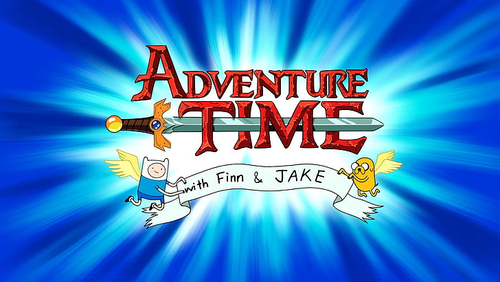 Hora de aventura com ilustração de Finn & Jake, asas, espada, protetor, Jake, hora de aventura, Finn, inscrição., Com Finn e Jake, HD papel de parede
