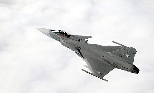 серый реактивный самолет, JAS-39 Gripen, реактивный истребитель, самолет, самолеты, небо, военные, военные самолеты, транспортное средство, HD обои HD wallpaper