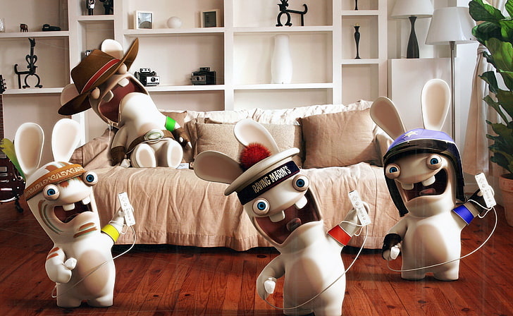 Rayman Raving Rabbids Playing Wii, four rabbit character 3D movie, Funny, Games/Rayman Raving Rabbids, rayman raving rabbids, wii, 3d, HD wallpaper