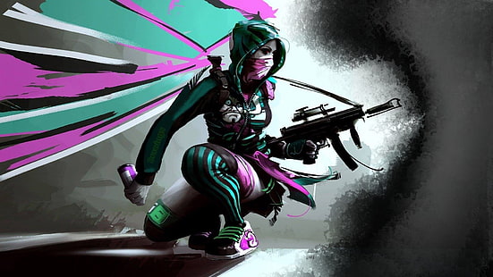 Mädchen-Pistole-Nightcore-grau-Urbanstyle-urban-Maske-, HD-Hintergrundbild HD wallpaper