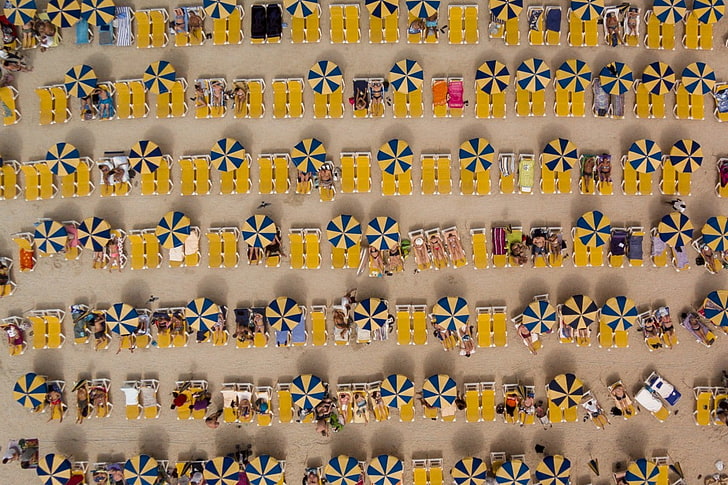 drone, Karolis Janulis, Gran Canaria, vista aérea, espreguiçadeiras, HD papel de parede