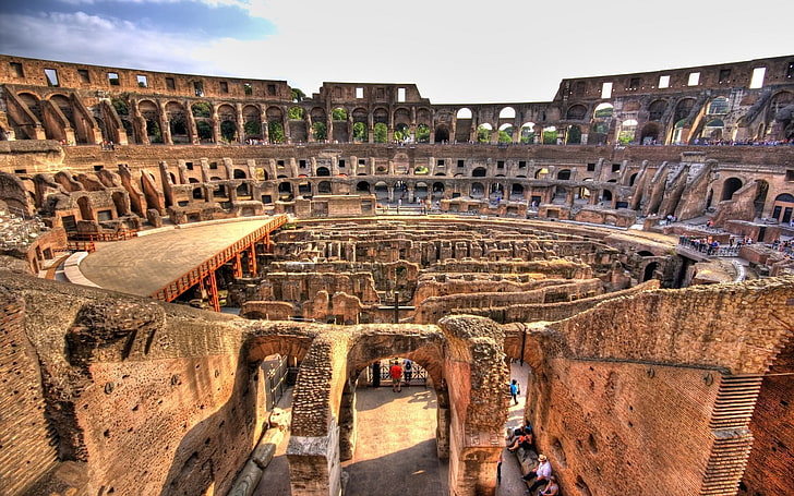 Italie, Colisée, Colisée, vue intérieure, pierre, Italie, Rome, hdr, Fond d'écran HD