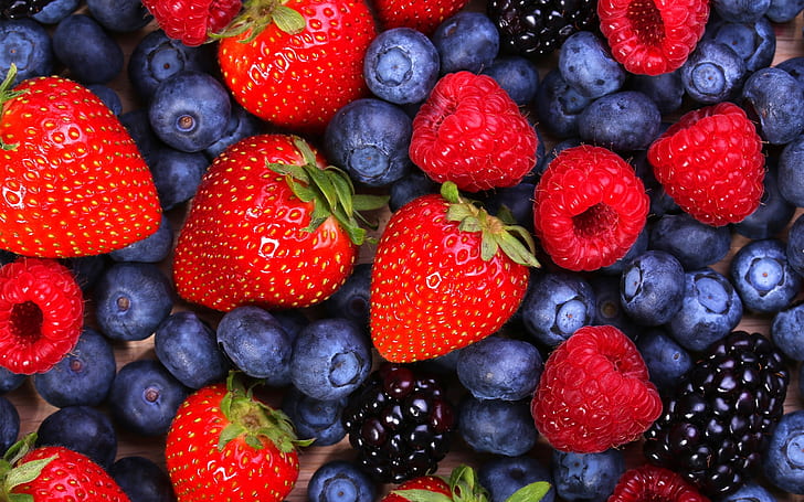 Strawberries, raspberries, blueberries, blackberries, fruits, Strawberries, Raspberries, Blueberries, Blackberries, Fruits, HD wallpaper