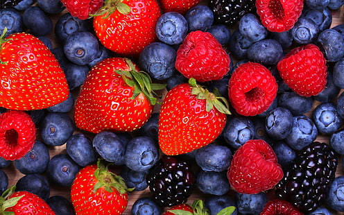 Strawberries, raspberries, blueberries, blackberries, fruits, Strawberries, Raspberries, Blueberries, Blackberries, Fruits, HD wallpaper HD wallpaper