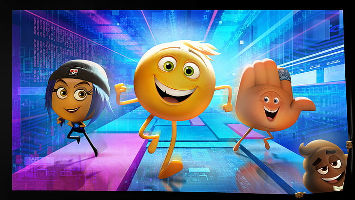 flat screen turned on displaying Emoji movie, Emojimovie: Express Yourself, smiley, best animation movies, HD wallpaper