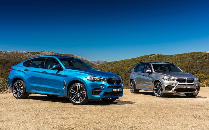 2015 BMW X6 M, X5 M, blue silver cars, 2015, BMW, Blue, Silver, Cars, HD wallpaper