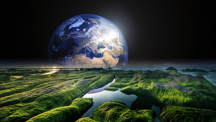 fantasy landscape, earth, planet, horizon, HD wallpaper
