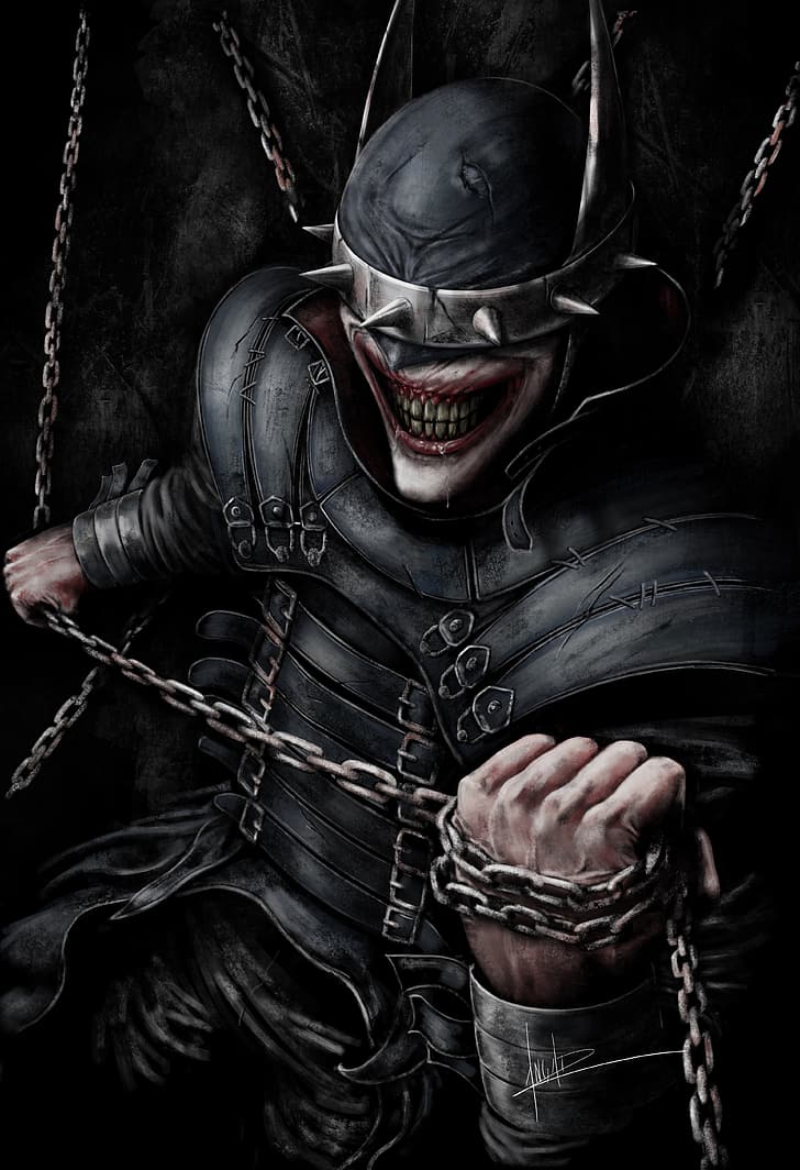 The Batman Who Laughs, comic art, digital art, chains, DC Comics, laughing, Batman, HD wallpaper