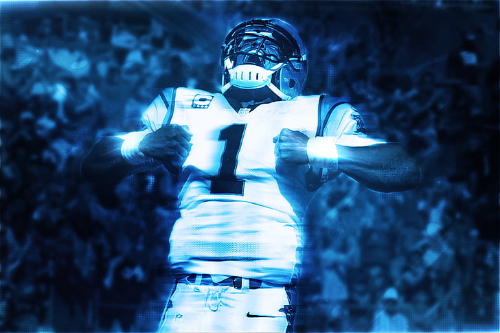 weißes Fußballtrikot für Herren, Cam Newton, NFL, Carolina Panthers, Grafikdesign, HD-Hintergrundbild