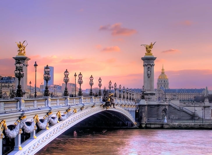 橋、アレクサンドル3世橋、橋、フランス、パリ、像、 HDデスクトップの壁紙