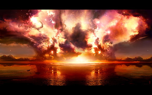 Ядрена експлозия, небе, дигитално изкуство, пейзаж, произведения на изкуството, HD тапет HD wallpaper