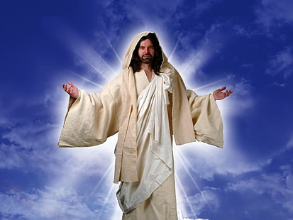 Yesus, jubah putih, Tuhan, Tuhan Yesus, langit, kristen, yesus, Wallpaper HD HD wallpaper