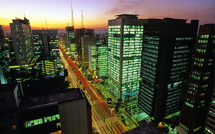 상파울루, 검은 콘크리트 고층 건물, 세계, 브라질, 아름 다운, 도시, 건물, 빛, 밤, HD 배경 화면