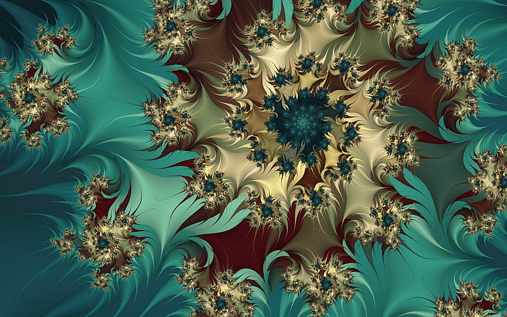 Boutons de fleurs fractales, papier peint blanc et rouge, abstrait, fleur, bleu, fractal, Fond d'écran HD