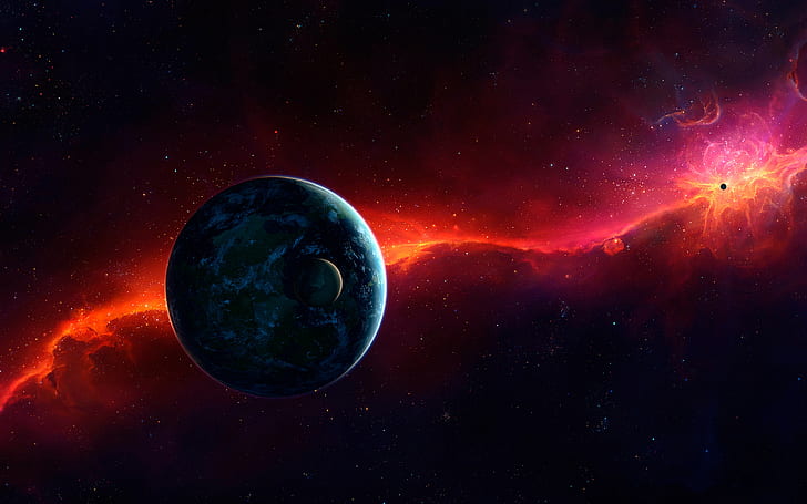bumi, galaksi, nebula merah, kosmos, luar angkasa, Wallpaper HD