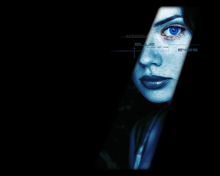 blue, blue eyes, women, eyes, face, model, dark, digital art, HD wallpaper