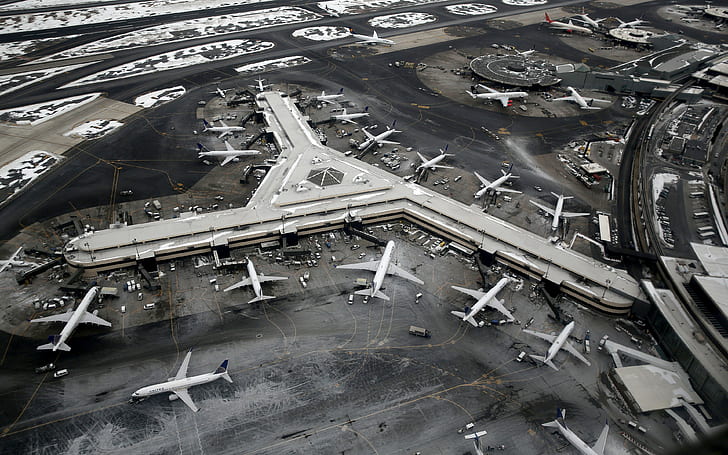 Vista aérea, avión, avión, aeropuerto, aeropuerto de Newark, invierno, Fondo de pantalla HD