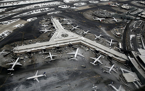 Вид с воздуха, самолеты, самолет, Аэропорт, аэропорт Ньюарк, зима, HD обои HD wallpaper