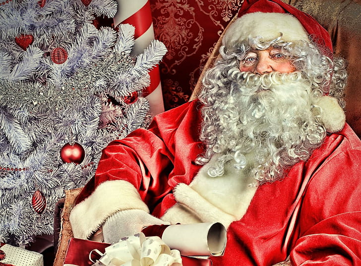 santa claus, liburan, natal, pohon, dekorasi, hadiah, santa claus, liburan, natal, pohon, dekorasi, hadiah, Wallpaper HD