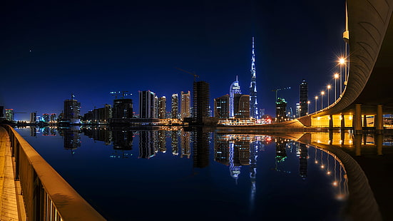 アラブ首長国連邦のドバイ市内の穏やかな夜、 HDデスクトップの壁紙 HD wallpaper