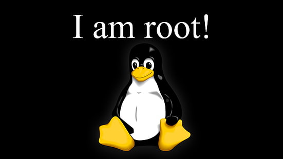 белый и черный пингвин с надписью «Я - робот», Linux, GNU, Root (персонаж), Tux, HD обои HD wallpaper