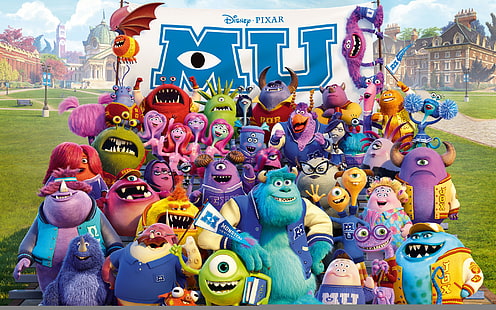 dibujos animados, compañía, estudiantes, Academia de monstruos, Monsters University, Inc., Monsters Inc., Monsters, Fondo de pantalla HD HD wallpaper