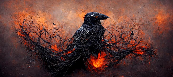 raven, abstract, wide image, HD wallpaper