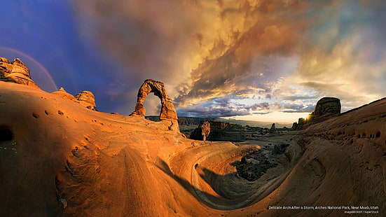 Delikatny łuk po burzy, Park Narodowy Arches, okolice Moabu, Utah, parki narodowe, Tapety HD HD wallpaper