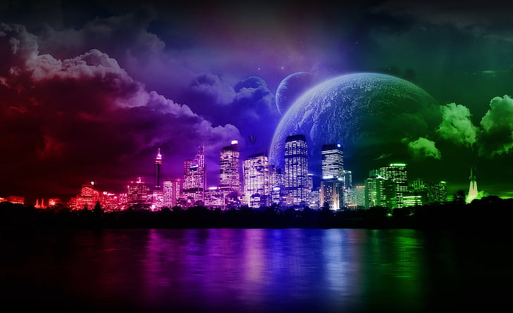 Dream City, città piena di luci sfondo digitale, Aero, Creativo, Città, Sogno, Sfondo HD
