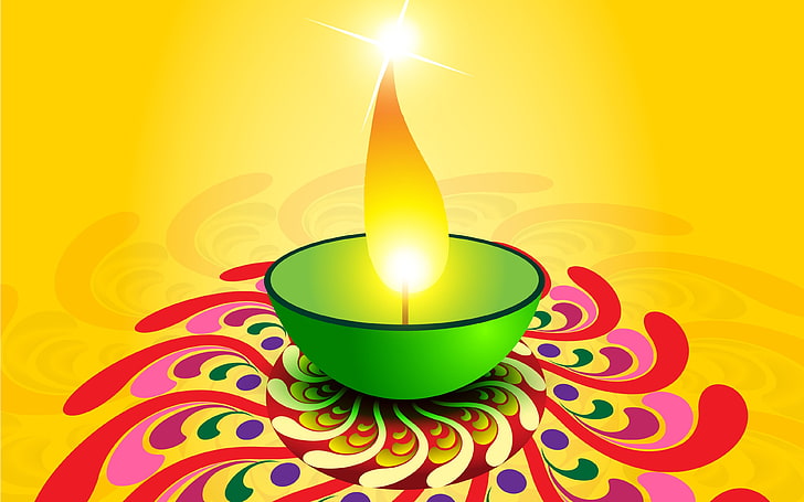 Карта Дивали, иллюстрация лампы зеленого масла, Фестивали / Праздники, Дивали, фестиваль, глиняные лампы, HD обои