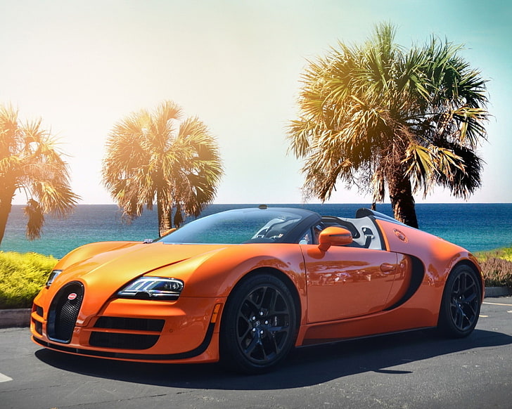 bugatti, orange, veyron, HD wallpaper