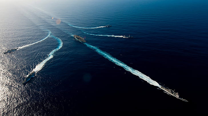 Корабли ВМС США Carrier Strike Group, водоем, флот, военные, HD обои
