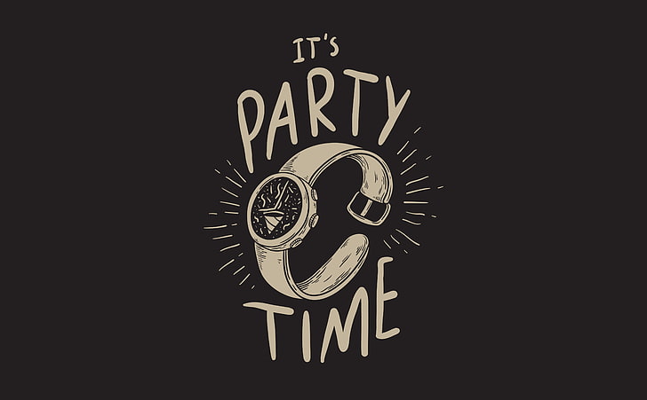 Party Time, It's party time! text on black background, Artistic, Typography, Creative, Vector, Illustration, Style, Festival, Music, Happy, Brown, Enjoy, Party, Words, Invitation, Holiday, Gathering, Type, Celebrate, Celebration, Message, anniversary, Watch, Vacation, Written, event, Social, weekend, entertainment, partytime, festivity, HD wallpaper