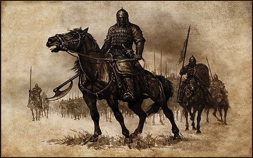 рыцарь верхом на лошади, живопись, гора и клинок, воин, война, видеоигры, конь, HD обои HD wallpaper