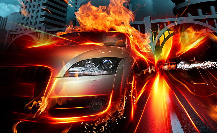 Racing Car Speed Flames Flaming Brown Car Digital Wallpaper Elements Hd Wallpaper Wallpaperbetter