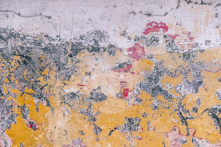 yellow and gray abstract painting, wall, shabby, texture, surface, HD wallpaper