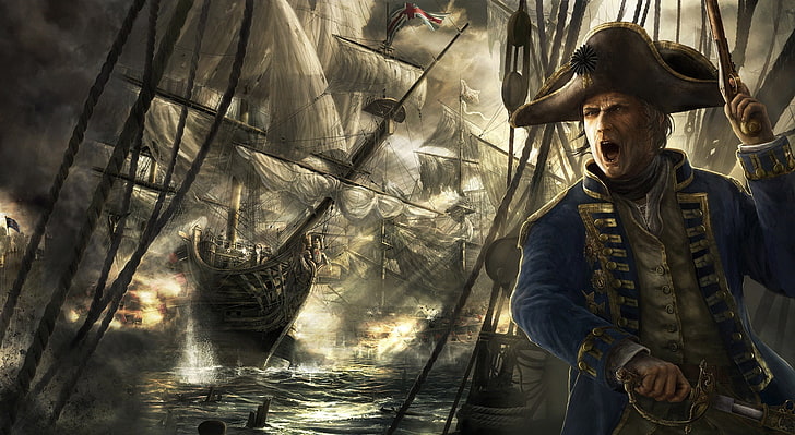 Age Of Empires, Queen Anne's Revenge nave che combatte altre navi illustrazione, Giochi, Age Of Empires, Empires, Sfondo HD