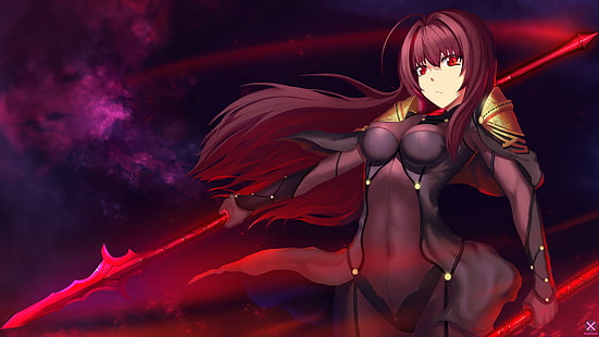Fate Series, Fate/Grand Order, Anime, Bodysuit, Fate (Series), Girl, Lance, Red Eyes, Scathach (Fate/Grand Order), Weapon, HD wallpaper HD wallpaper