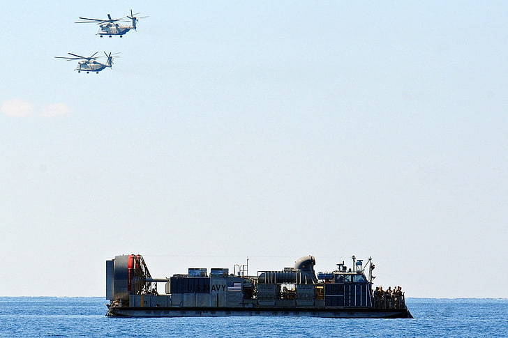 военен кораб, море, хеликоптери, превозно средство, военни, HD тапет