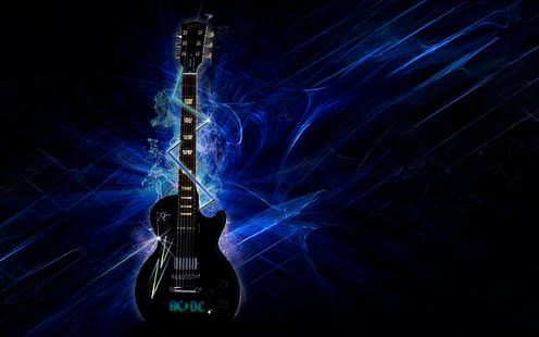 czarna tapeta z gitarą elektryczną, zespół (muzyka), AC / DC, Gibson, gitara, Tapety HD HD wallpaper