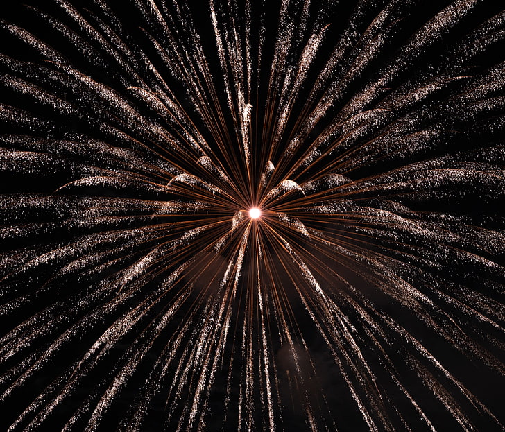salute, fireworks, celebration, sparks, glitter, bright, HD wallpaper