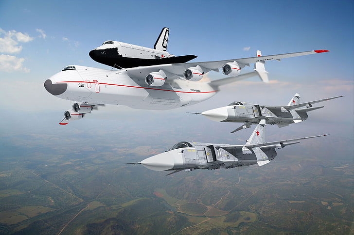 5つの白い飛行機、ブラン、an-225、ムリヤ、su-24、 HDデスクトップの壁紙