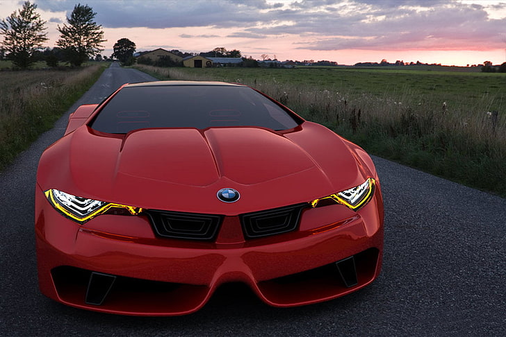 red BMW car, BMW, BMW M10, concept art, concept cars, red cars, vehicle, HD wallpaper