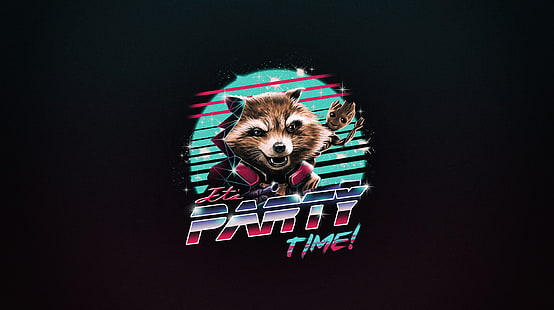 Minimalism, Art, Neon, Rocket, Guardians Of The Galaxy, Groot, 80's, Synth, Retrowave, Synthwave, New Retro Wave, Futuresynth, Sintav, Retrouve, Outrun, by Vincenttrinidad, Vincenttrinidad, by Vincent Trinidad, Vincent Trinidad, It's Party Time, Neo Noir Inspired design of Rocket and Groot!, It's Party Time!, Epic Duo, HD wallpaper HD wallpaper