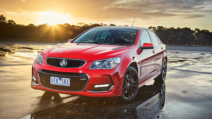 Commodore, Sunbeam, Red, Car, Holden, SS-V, Sunset, Tapety HD