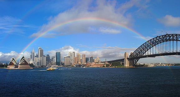 Städer, Sydney, Australien, City, Harbour, Opera House, Rainbow, Sydney Harbour Bridge, Sydney Opera House, HD tapet HD wallpaper