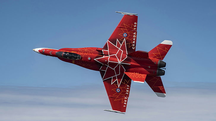 röd, flygplan, flygplan, stridsflygplan, luftfart, flygvapen, militära flygplan, flyg, jetflygplan, jfr 18, vinge, flyg, flyguppvisning, kanada, HD tapet